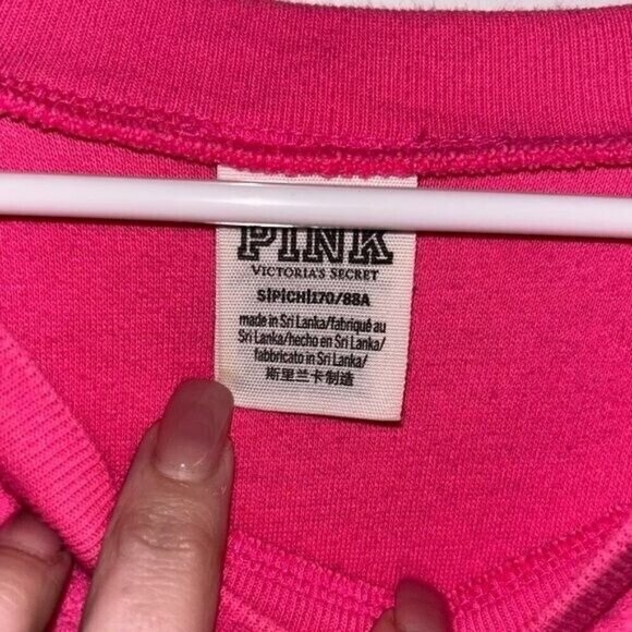 PINK Victoria Secret Barbie Pink Crew Neck Fleece Pullover Sweater Size Small - Picture 7 of 8